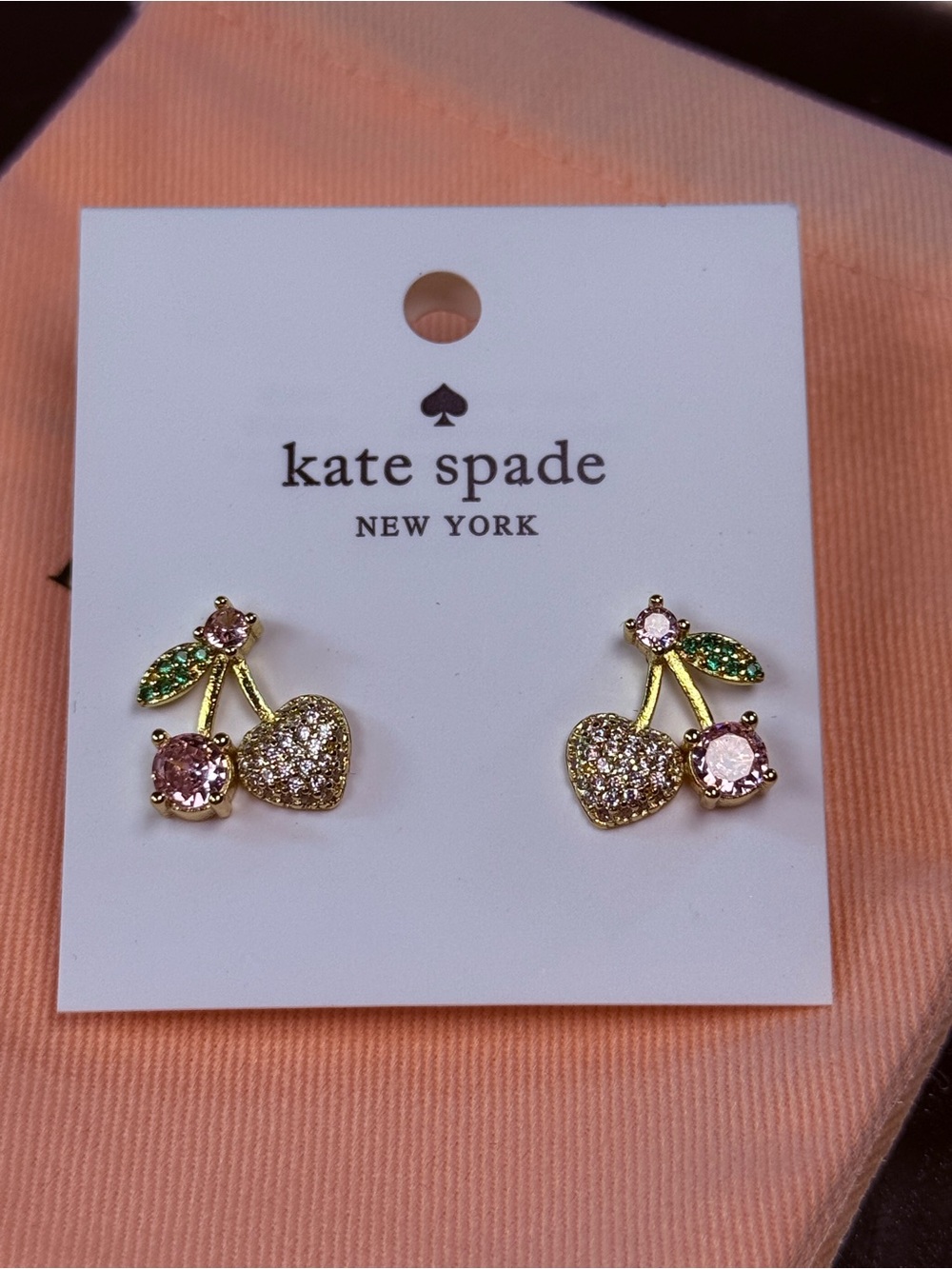kate spade Pink and Green Sparkle Cherry Stud Earrings